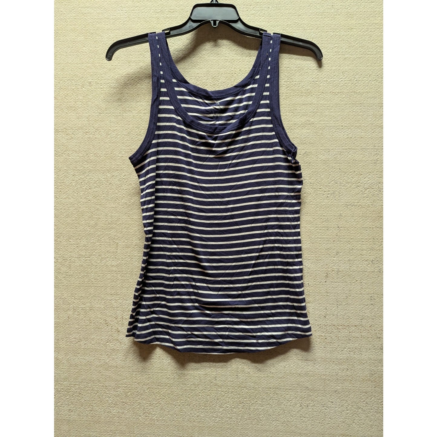 Caslon Cotton Tank In Navy- White Nina Stripe Large summer casual Cruise wear