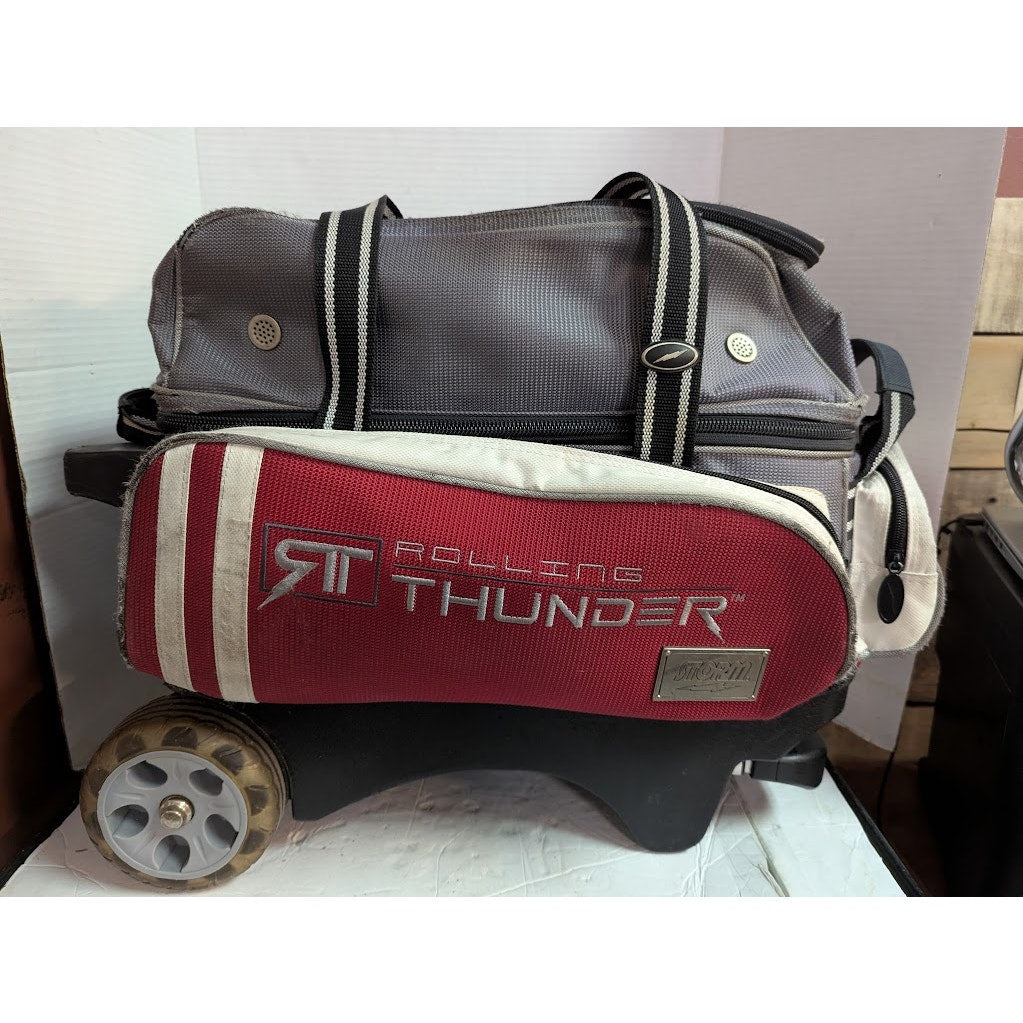 Storm Rolling Thunder 2 Ball Roller Bowling Bag Grey Red Heavy Duty Wheels