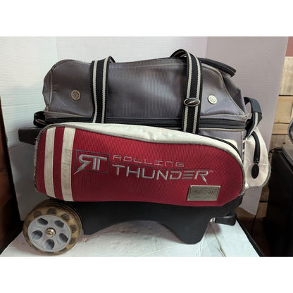Storm Rolling Thunder 2 Ball Roller Bowling Bag Grey Red Heavy Duty Wheels