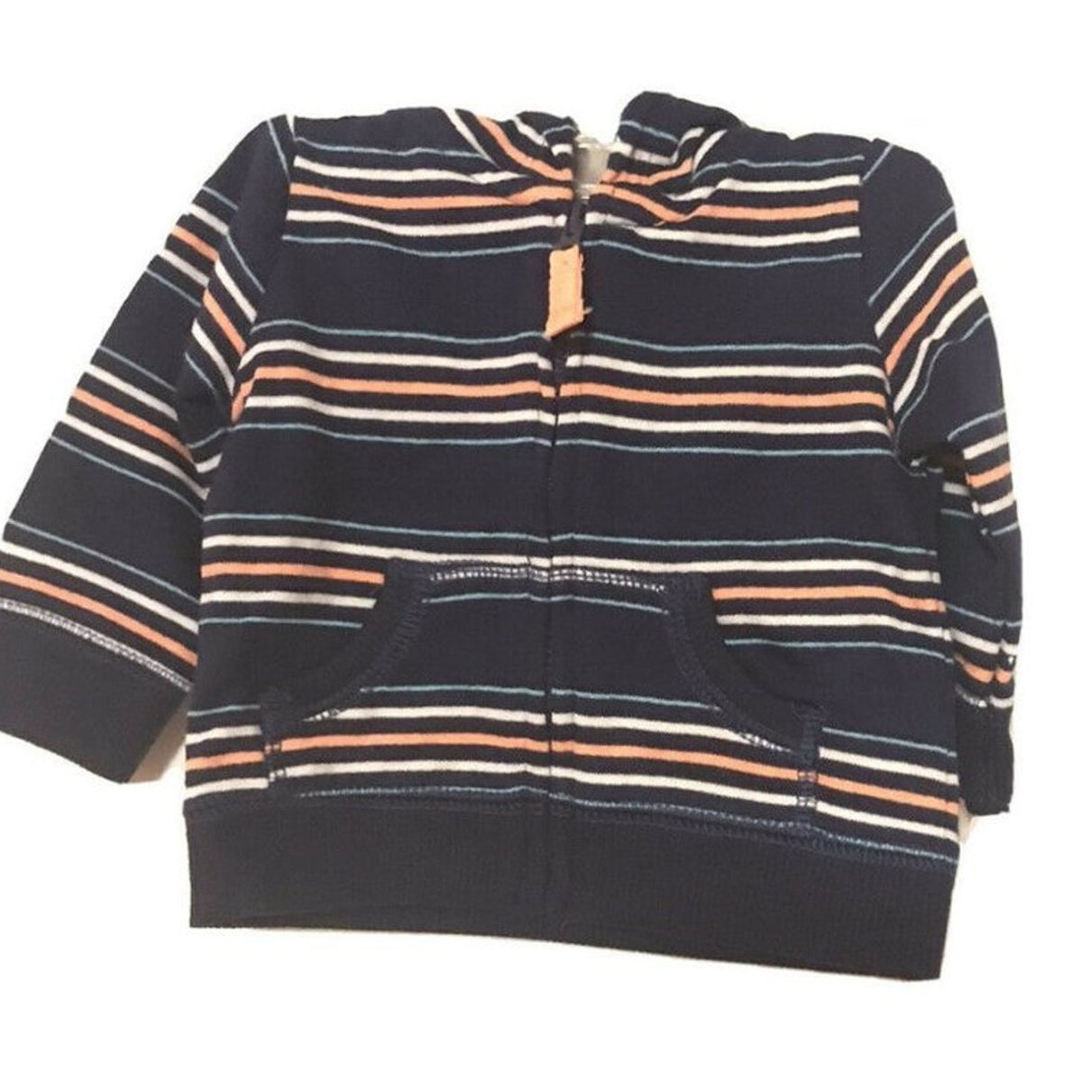 NWT Carters New Born Baby Unisex Stripes Blue Jacket Hoodie Front full Zipper