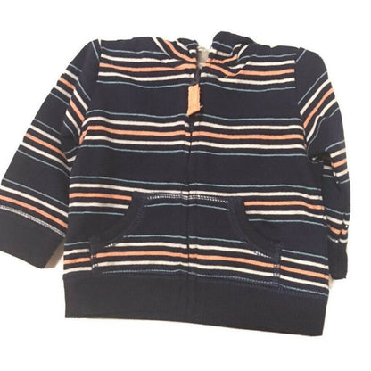 NWT Carters New Born Baby Unisex Stripes Blue Jacket Hoodie Front full Zipper