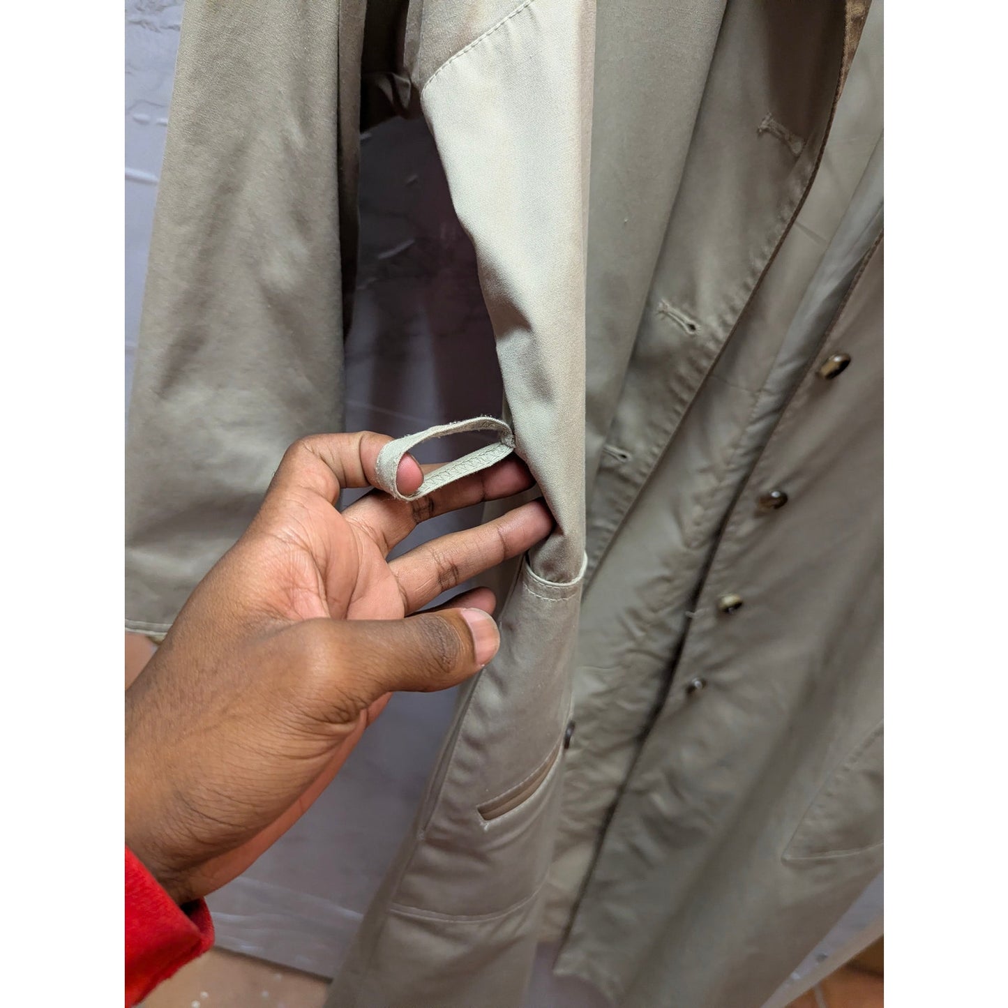 Vintage Two-Tone Khaki Trench Coat Womens Medium Long Rain Duster