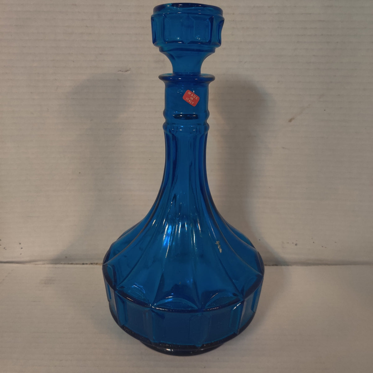 Vintage Empoli Cobalt Blue Glass Decanter with Stopper, Made in Italy Optic