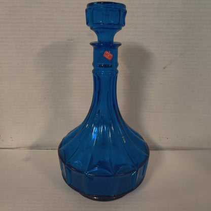 Vintage Empoli Cobalt Blue Glass Decanter with Stopper, Made in Italy Optic