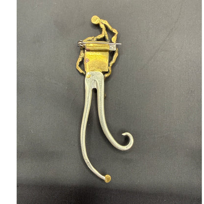 Vintage Brutalist Brass & Silver Enamel Center Brooch MCM Unsigned Statement Pin