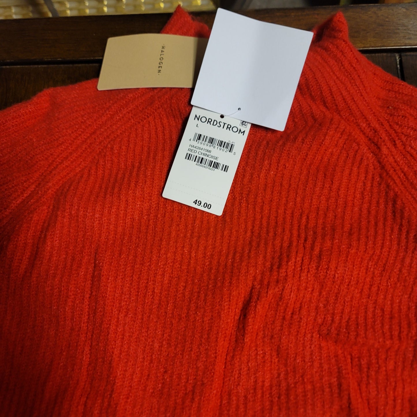 Halogen NWT Fuzzy  Sweater In Red Chinoise Size LARGE Long Sleeve Holiday
