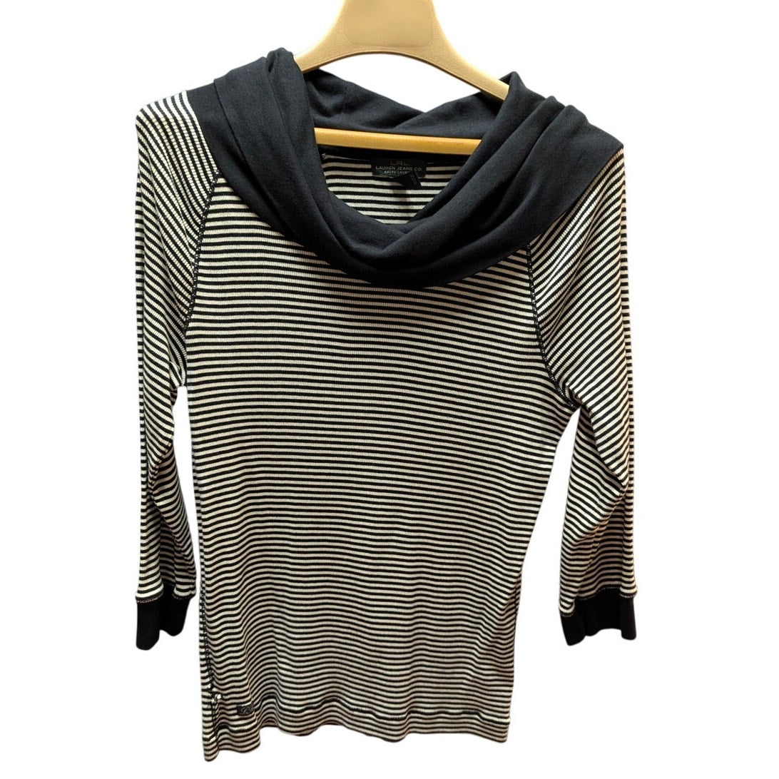 Lauren Jeans Co. Striped Cowl Neck Top Black White French Minimalist Long Sleeve