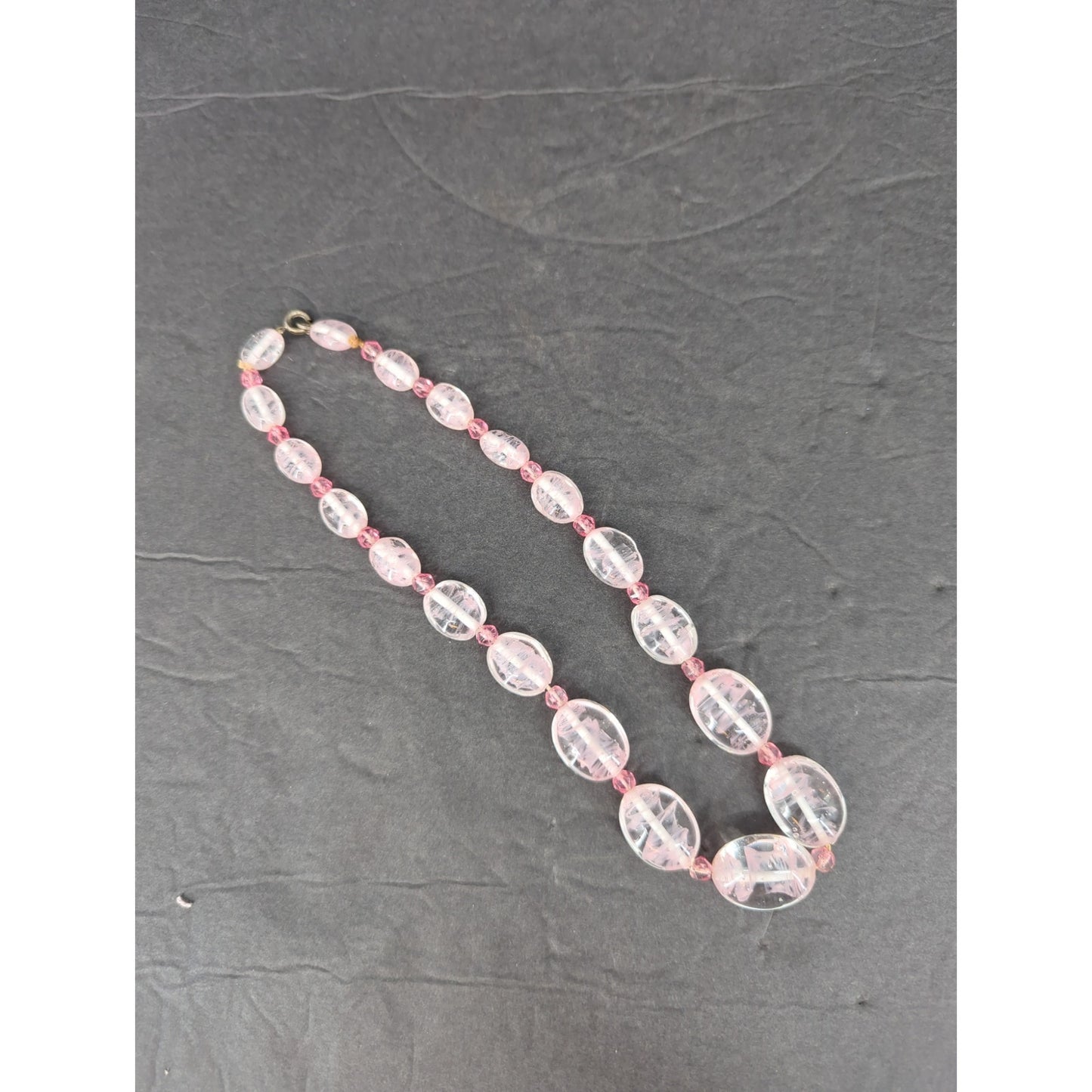 Vintage Light Pink Translucent Oval Bead Necklace Y2K Coquette Mid-Century Style