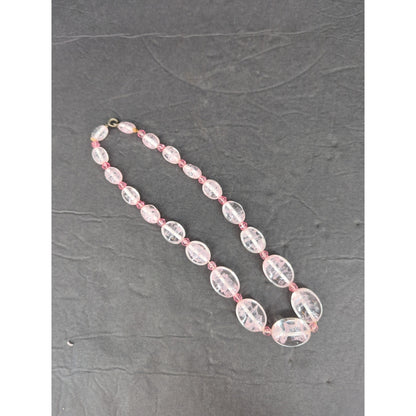 Vintage Light Pink Translucent Oval Bead Necklace Y2K Coquette Mid-Century Style