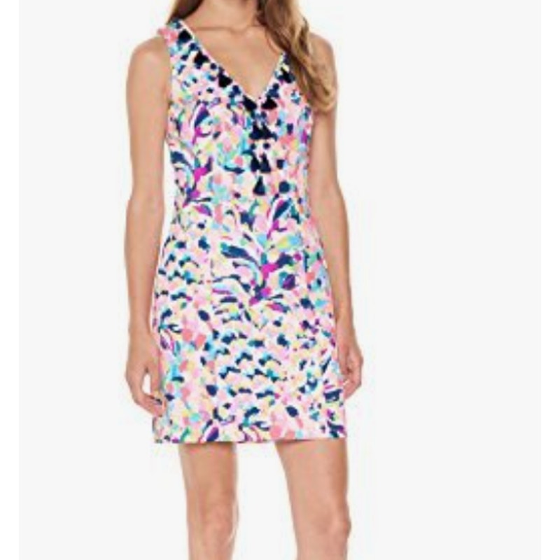 Lilly Pulitzer Cabrey Shift Dress Pina Colada Club Pink Tassels Size 4