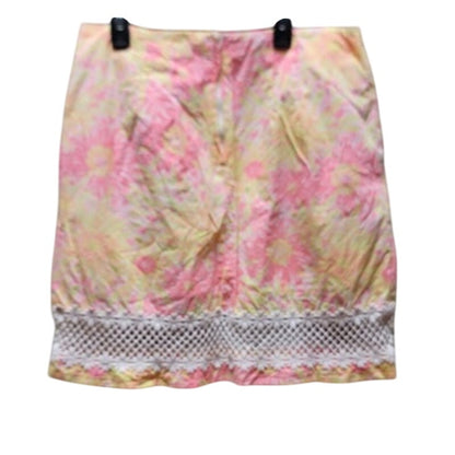 Lilly Pulitzer Corrie Skirt Sunkissed Glow Size 10 Pocket Lined Lace Pink Yellow