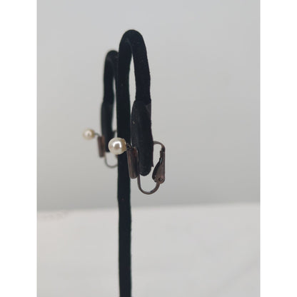 Vintage Pearl Clip-On Stud Earrings Dainty Retro Classic