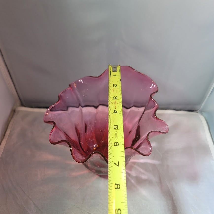 Handblown Art Vase Glass Rob O'Dell 2007 Soffi Studio Pink ruffle top tapered