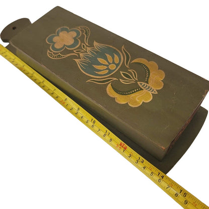Vintage Wood Wall Hanging folk art Matches Matchstick Holder Box Fireplace Green