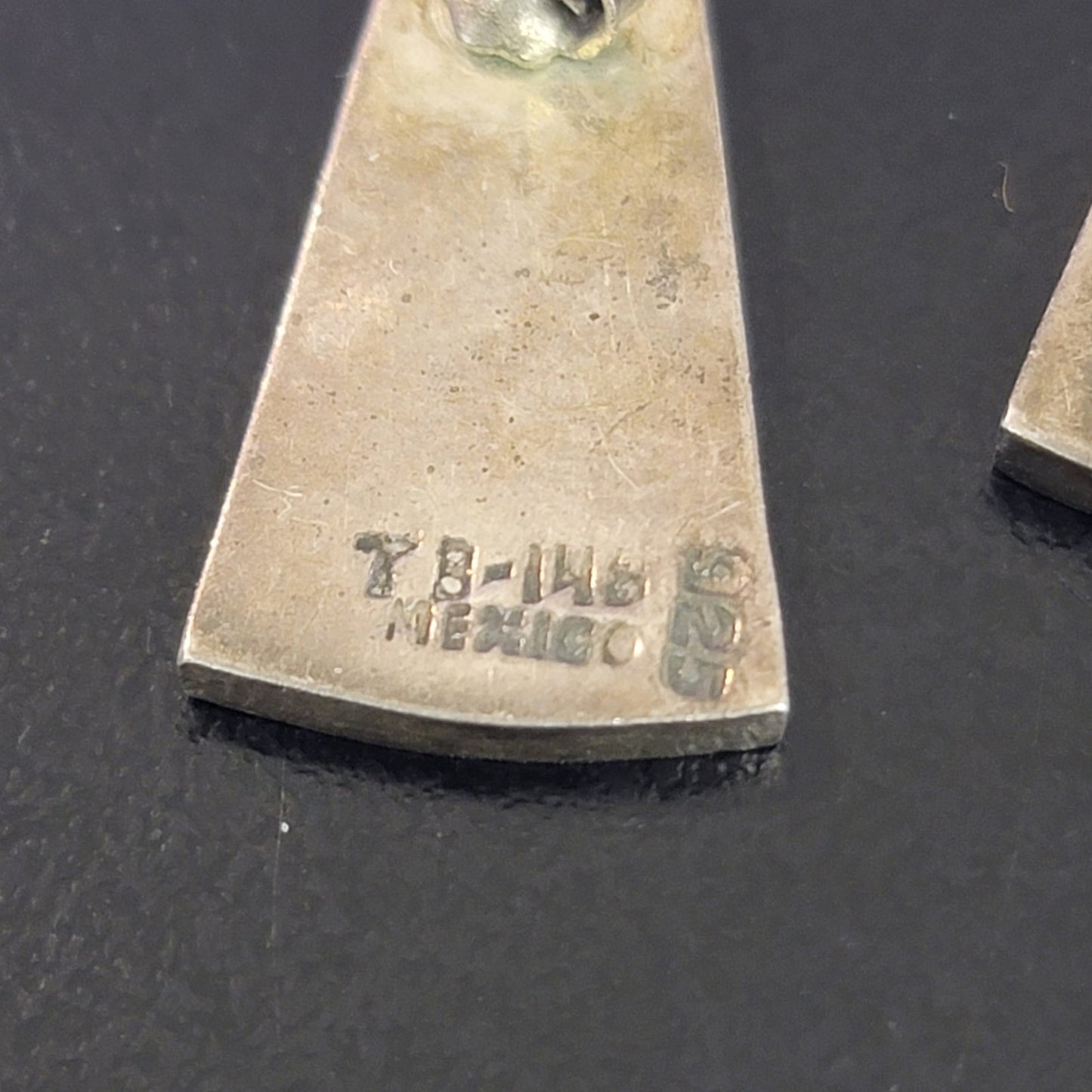 Taxco Mexico 925 Sterling Turquoise Inlay Modernist Geometric Earrings TB-148