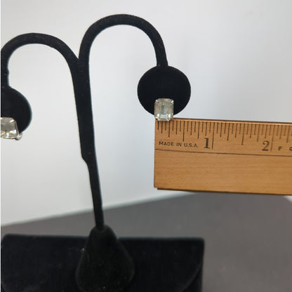 Vintage Emerald Cut Clear Rhinestone Screw Back Earrings Y2K Old Hollywood