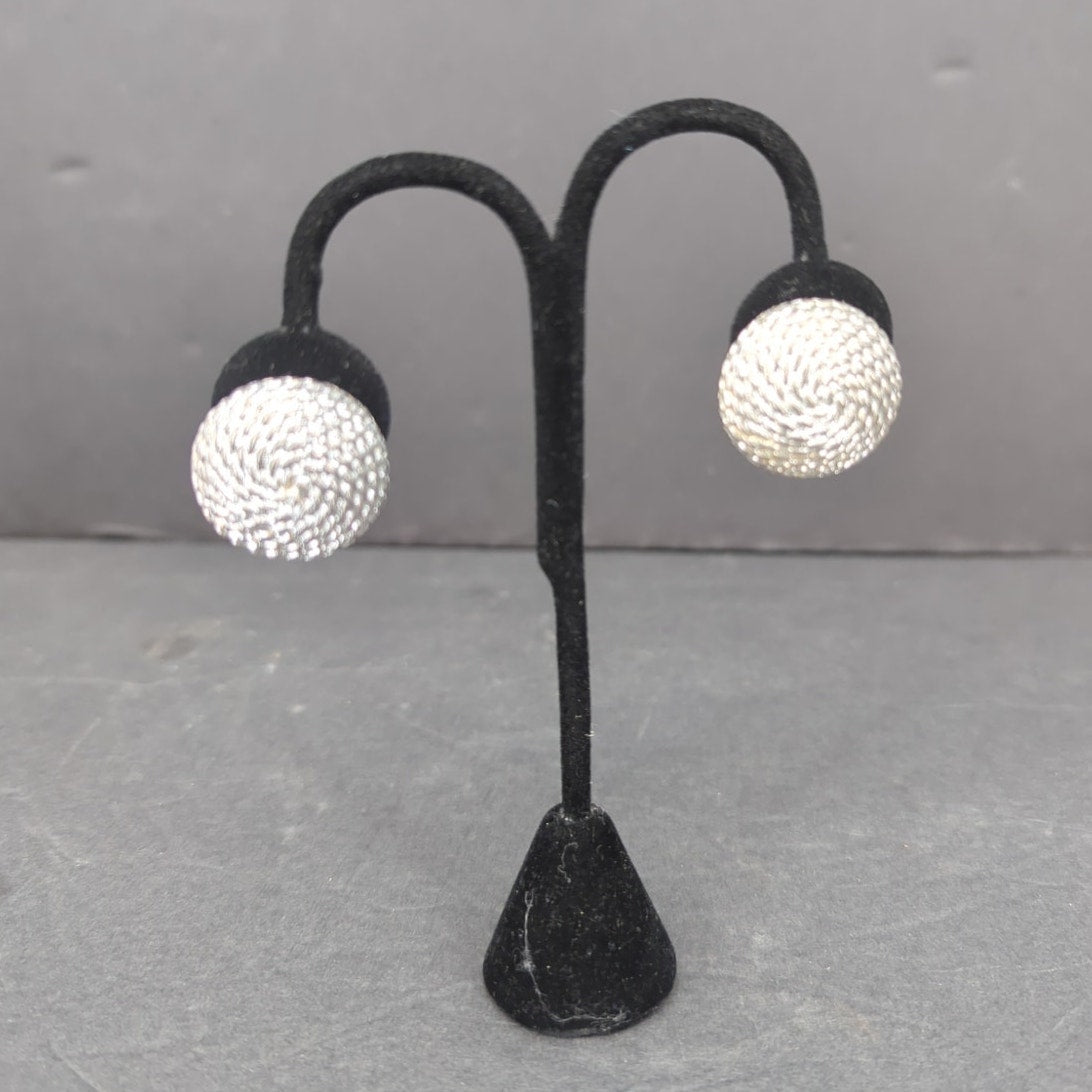 Vintage Silvertone Textured Round Knot Earrings Retro Costume Jewelry