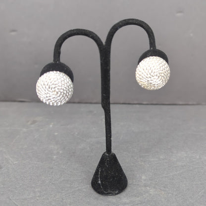Vintage Silvertone Textured Round Knot Earrings Retro Costume Jewelry