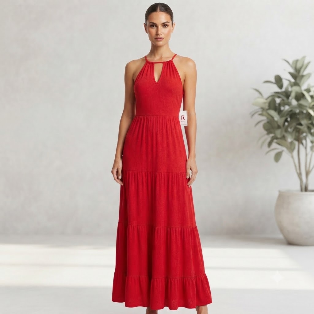 Caslon Red Maxi Evening Formal Halter Top Dress Size Medium New Prom