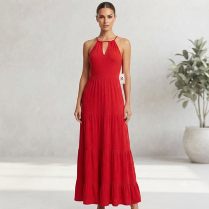 Caslon Red Maxi Evening Formal Halter Top Dress Size Medium New Prom