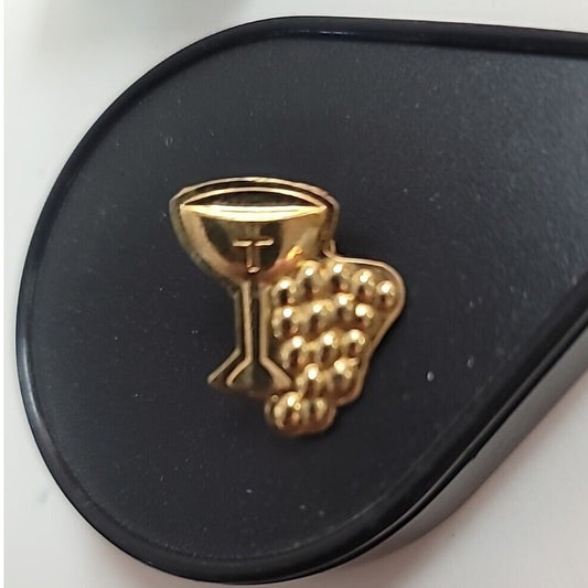 Chalice with Cross and Grapes Gold Tone Lapel Pin Brooch First Communion