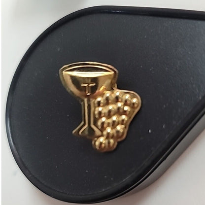 Chalice with Cross and Grapes Gold Tone Lapel Pin Brooch First Communion
