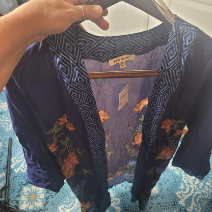 Black Rainn Blue Floral Kimono small / Extra Small NEW Open Front Knee Length