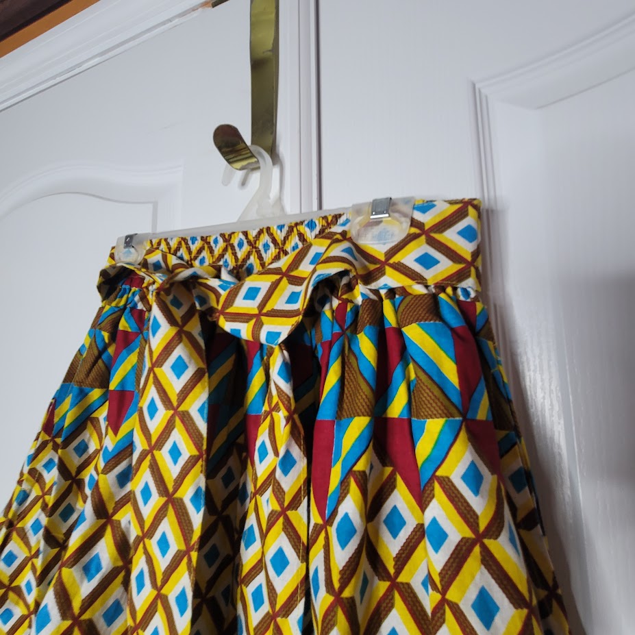 NF Cotton Geometric Print Pleated Midi Skirt One Size African boho