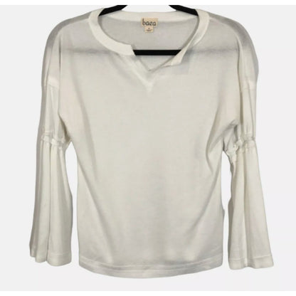 Baea White Flare Sleeve Size LARGE NEW V Neck Waffle Knit Thermal Top Shirt