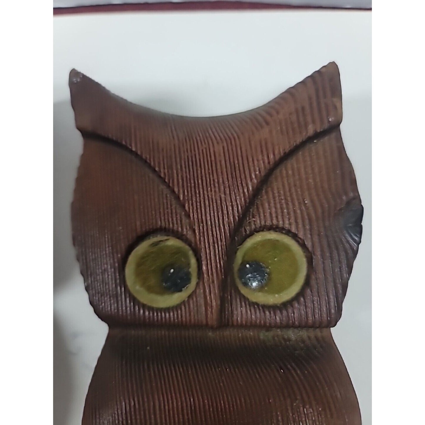 PAIR 9.5" MID Century Modern Carved Wooden Owl on Branch Big Eyes BOHO Lot Of 2