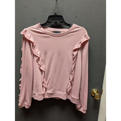 NWT 1. State Sweatshirt Womens MEDIUM Ruffled Crew-neck Rose Pink rib Hem $69