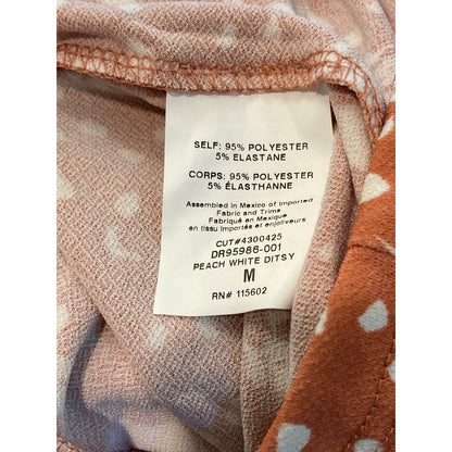 NEW All In Favor V-Neck Side Ruche Pullover Dress Sz Medium in Peach White Ditzy
