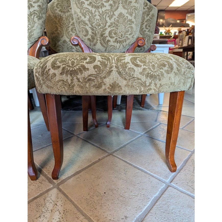 Secondhand Sandies: Set of 5 Dining Chairs Green Velvet Flocking