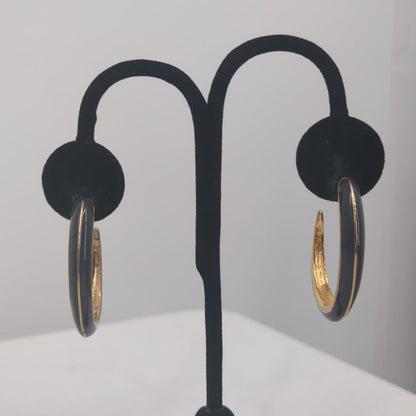 Vintage Black and Gold Curved Hoop Post Earrings Retro Crescent Chic