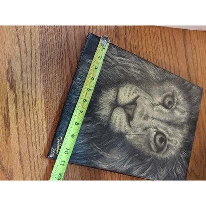 Original Signed Lion Face Canvas Painting Monochromatic Black & White Art 2018