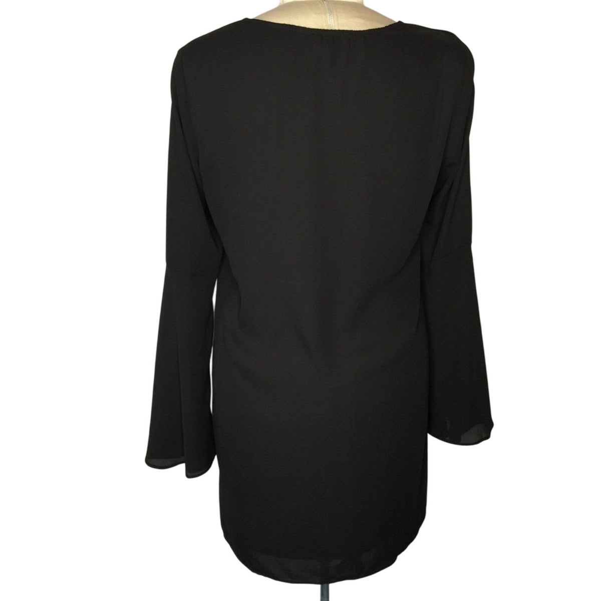 Dani Collection Medium long sleeved black blouse Tie embellishments Gauzy Light