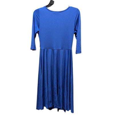 LBISSE Size Medium Dress Blue 3/4 Sleeve Faux wrap fit flare MODEST stretchy NEW