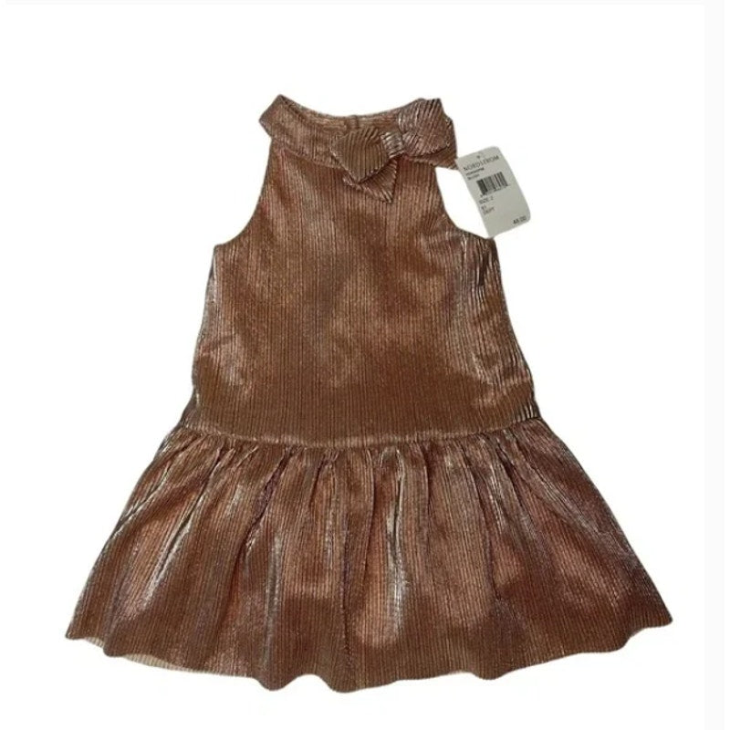 NEW Zunie Little Girl Metallic Blush Pink Sleeveless Dress Size 5 Bow Neckline