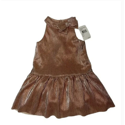 NEW Zunie Little Girl Metallic Blush Pink Sleeveless Dress Size 5 Bow Neckline