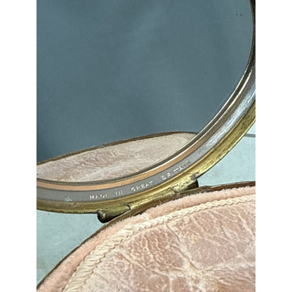 Vintage GoldTone Oval Powder Compact guilloche' Great Britain Floral Engine Turn