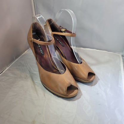 Nine West peep toe tan ankle strap heels Womens Shoes Size 10