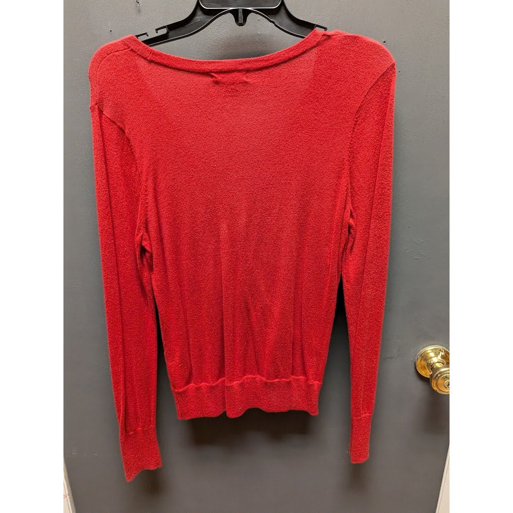 Halogen Red Faux Wrap VNeck Sweater Size Small ribbed waist long sleeve NEW