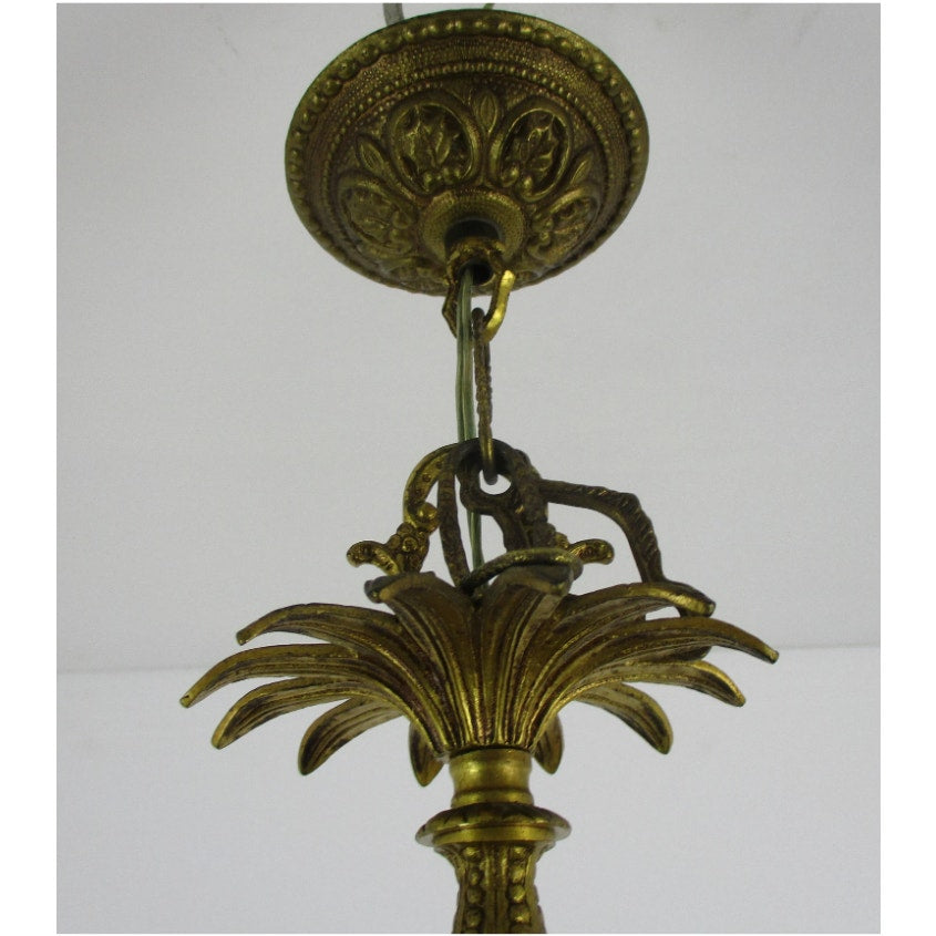 French Empire bouillotte Chandelier 3 light brown tole garland Metal guirlandes