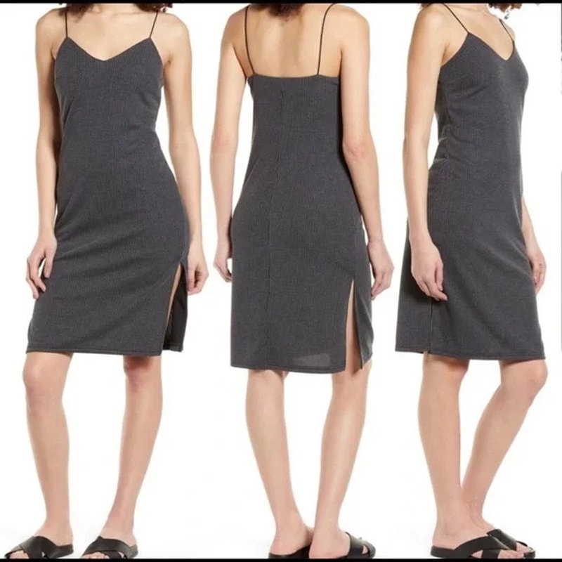 Lira Otis Rib Spaghetti Strap Knit Tank Dress Size Small in Gray NWT