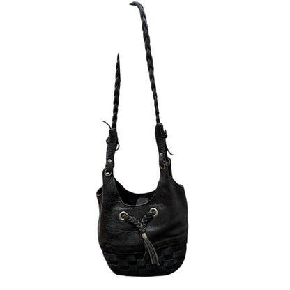 Longaberger To Go Woven Basket Braided Black Leather satchel Shoulder Bag Purse