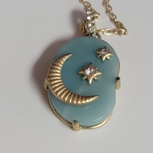 Amazonite File Silver Plated 16" + 2" Necklace with The moon and Stars Pendant