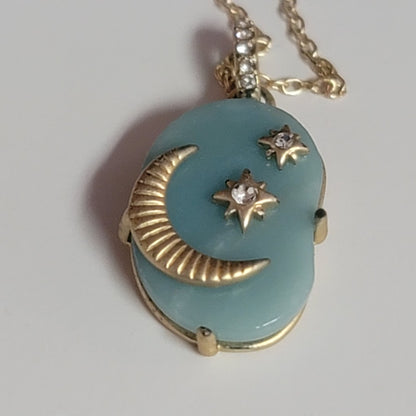 Amazonite File Silver Plated 16" + 2" Necklace with The moon and Stars Pendant