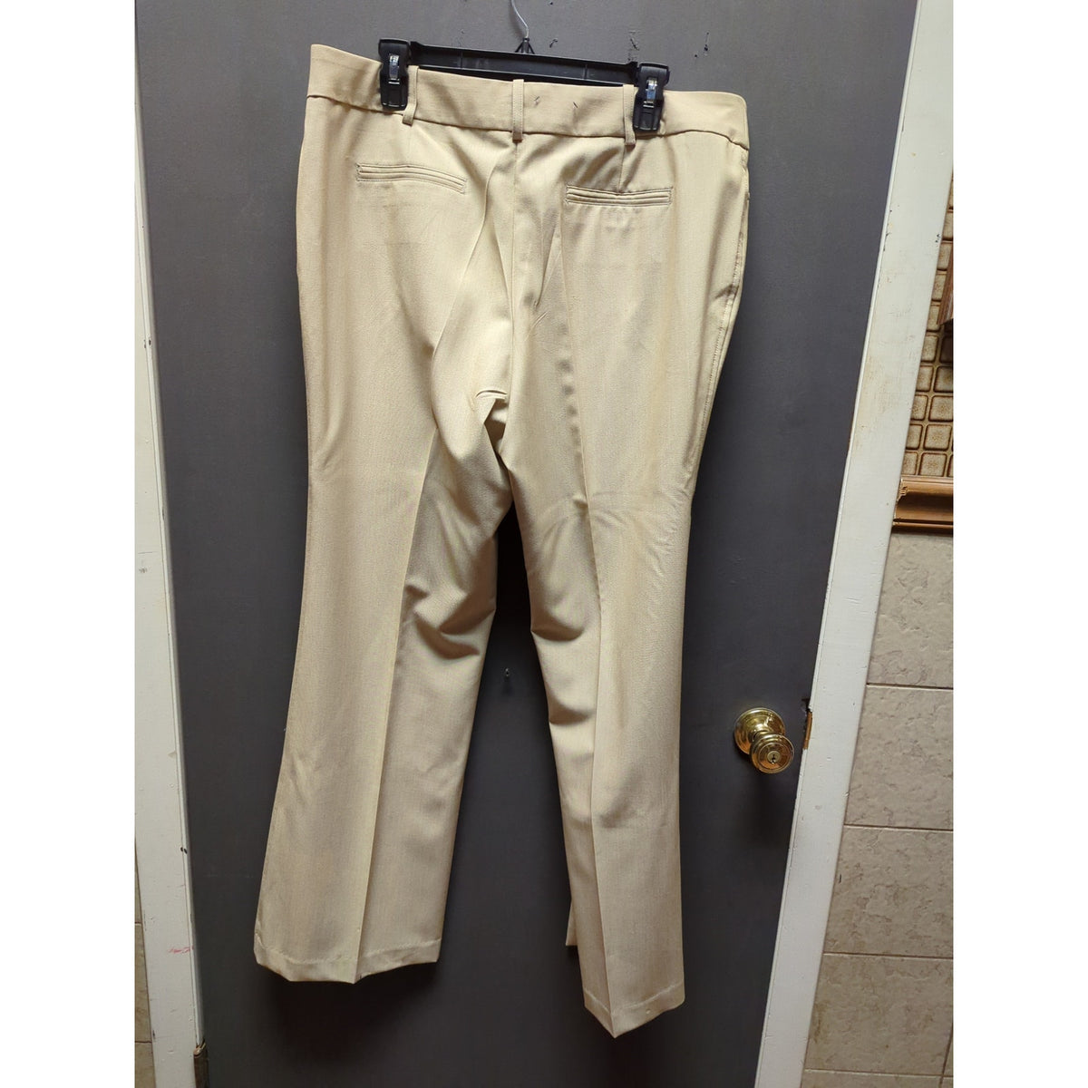 George Khaki Trousers Flat Front Straight Leg Career Casual Chic Size 16 Staple
