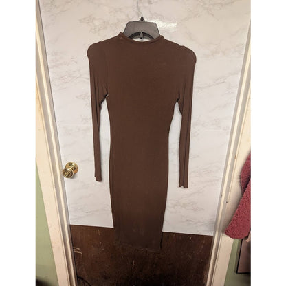 NEW Naked Wardrobe Sculpt Chocolate Brown Midi bodycon Dress Size Small NICE