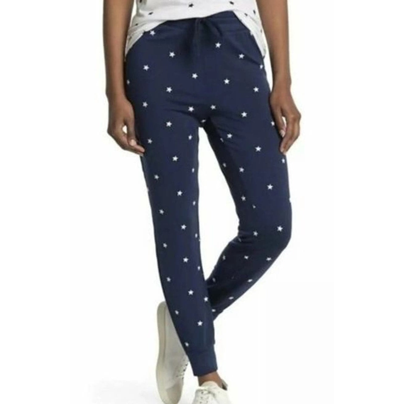 Splendid Soft Embroidered Star Drawstring Jogger Pants Sz Large in Navy NWT